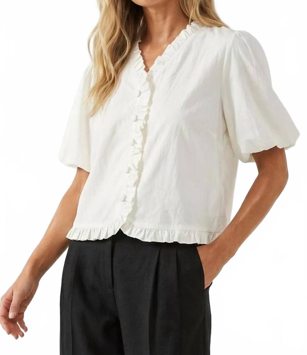 NEW NAKED ZEBRA ruffle detail bubble sleeve top in off white